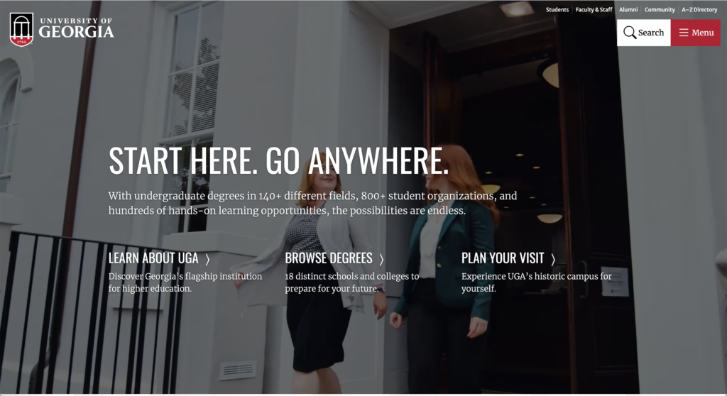University of Georgia Website Homepage