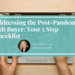 background image features a laptop, phone and credit card. Positioned over the top of the image is the article title, Adressing the Post-Pandemic Buyer: Your 5 Step Process, written by Siouxsie Jennett